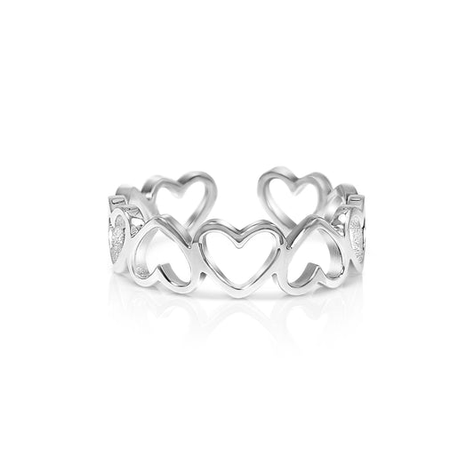 NELLIE Adjustable Open Heart Ring in Rhodium Over Sterling Silver