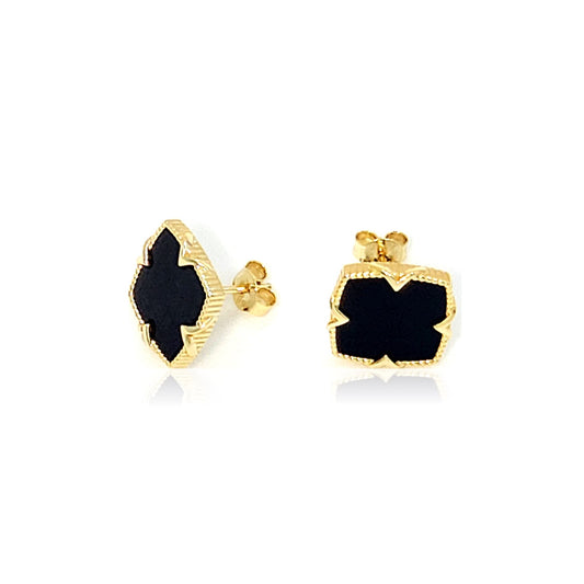 NICHOLE Black Onyx Four-Leaf Clover Earrings 14K Gold Over Sterling Silver