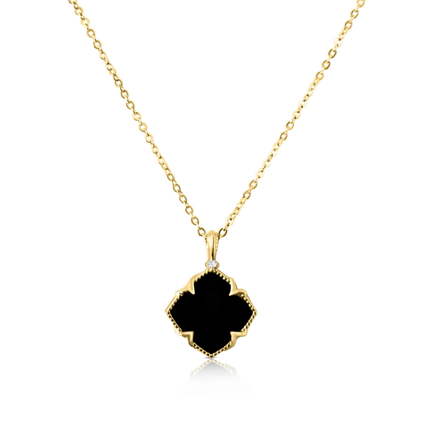 NICHOLE 2-pce Jewelry Set, Black Onyx Four Leaf Clover Earrings & Necklace 14K Gold Plated