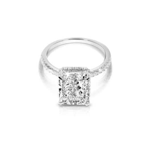 NINA White CZ Diamond Simulant Rectangle Ring in Rhodium Over Sterling Silver
