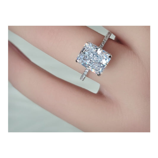 NINA White CZ Diamond Simulant Rectangle Ring in Rhodium Over Sterling Silver