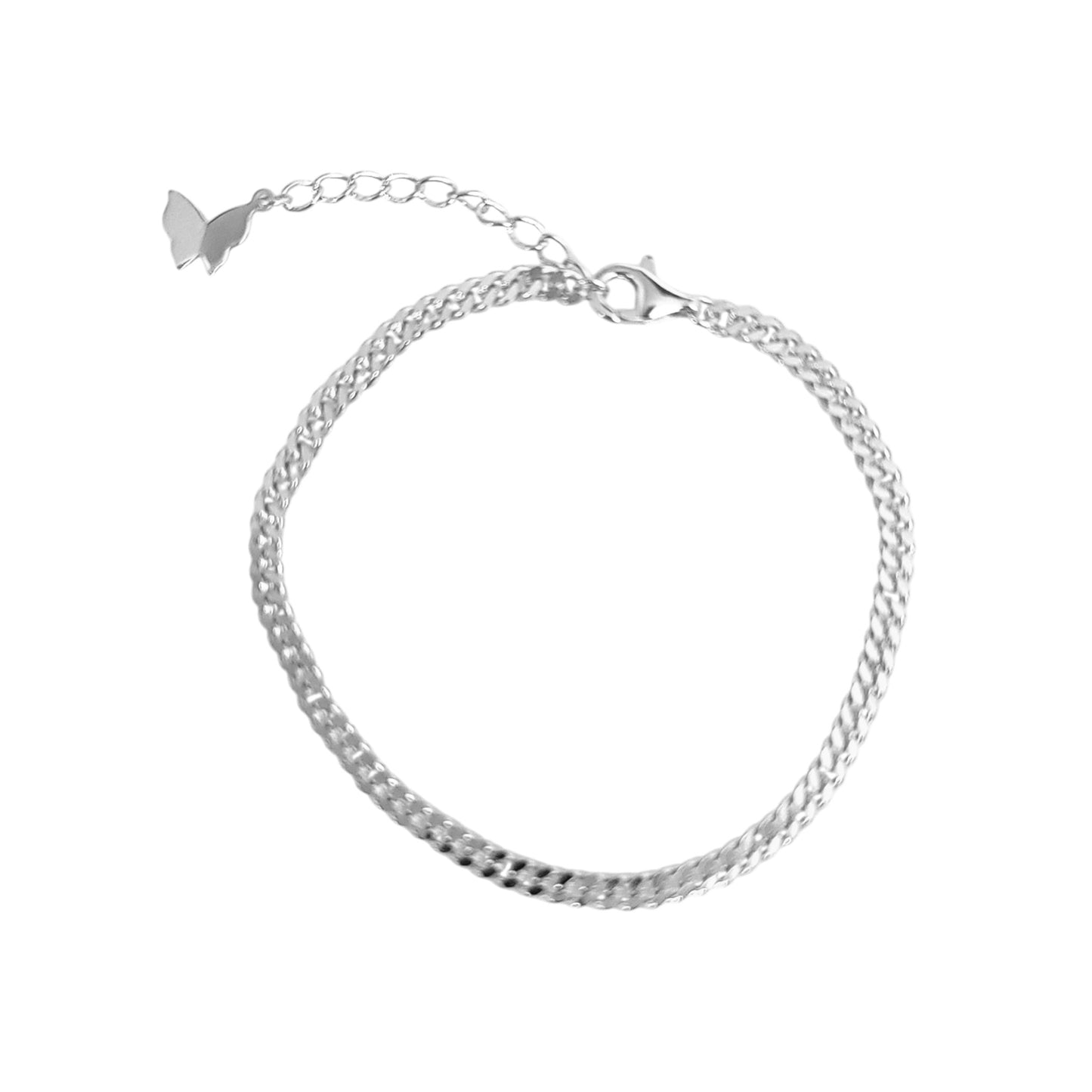 NADIA Dainty Curb Chain Bracelet in Rhodium Over Sterling Silver