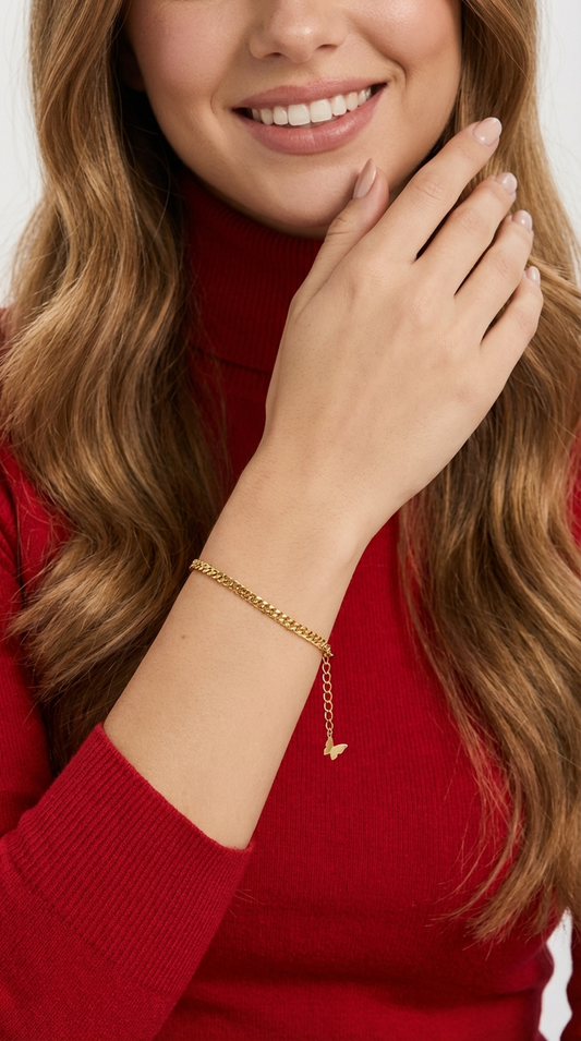 NADIA Dainty Curb Chain Bracelet 18K Gold Over Sterling Silver