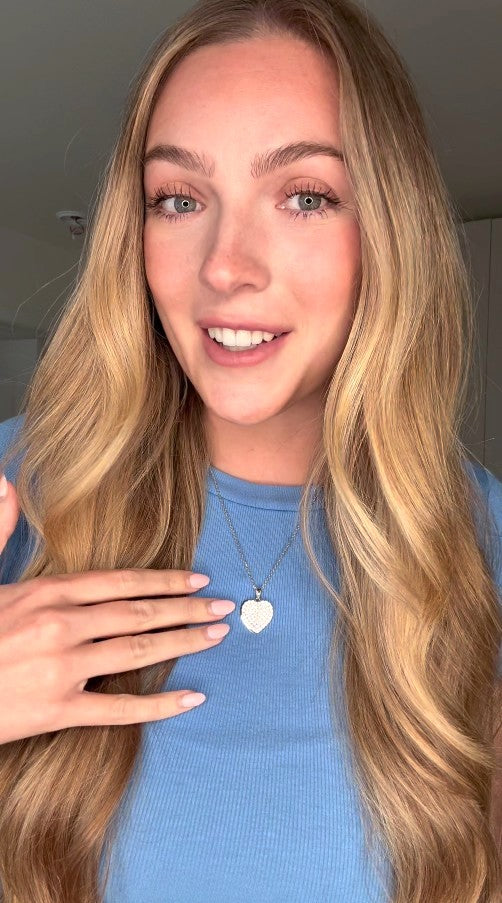 ANGELIQUE "I Am With You Always" Pave White CZ Diamond Simulant Double Heart Pendant Necklace