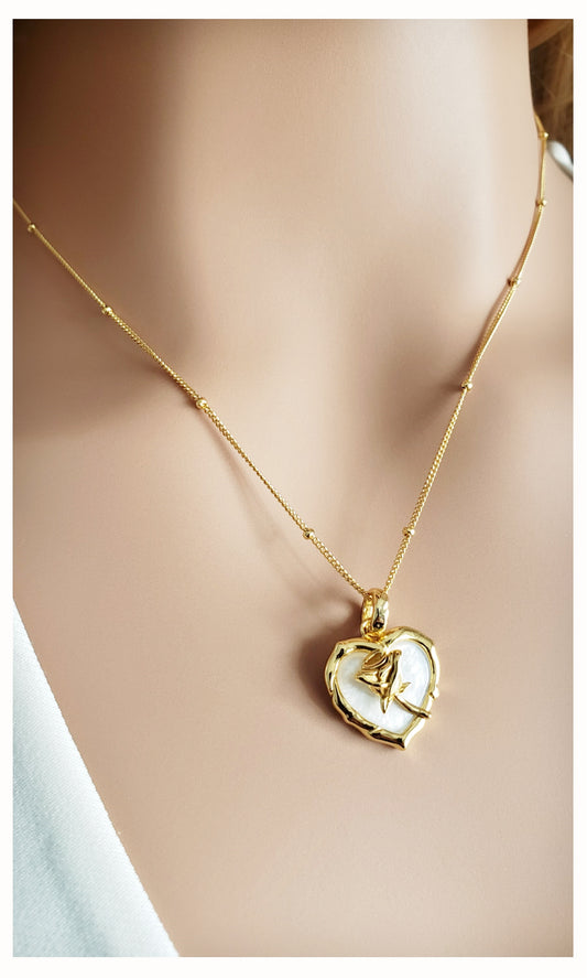 ROSE Mother-Of-Pearl Heart Pendant Necklace 18K Gold Over Sterling Silver