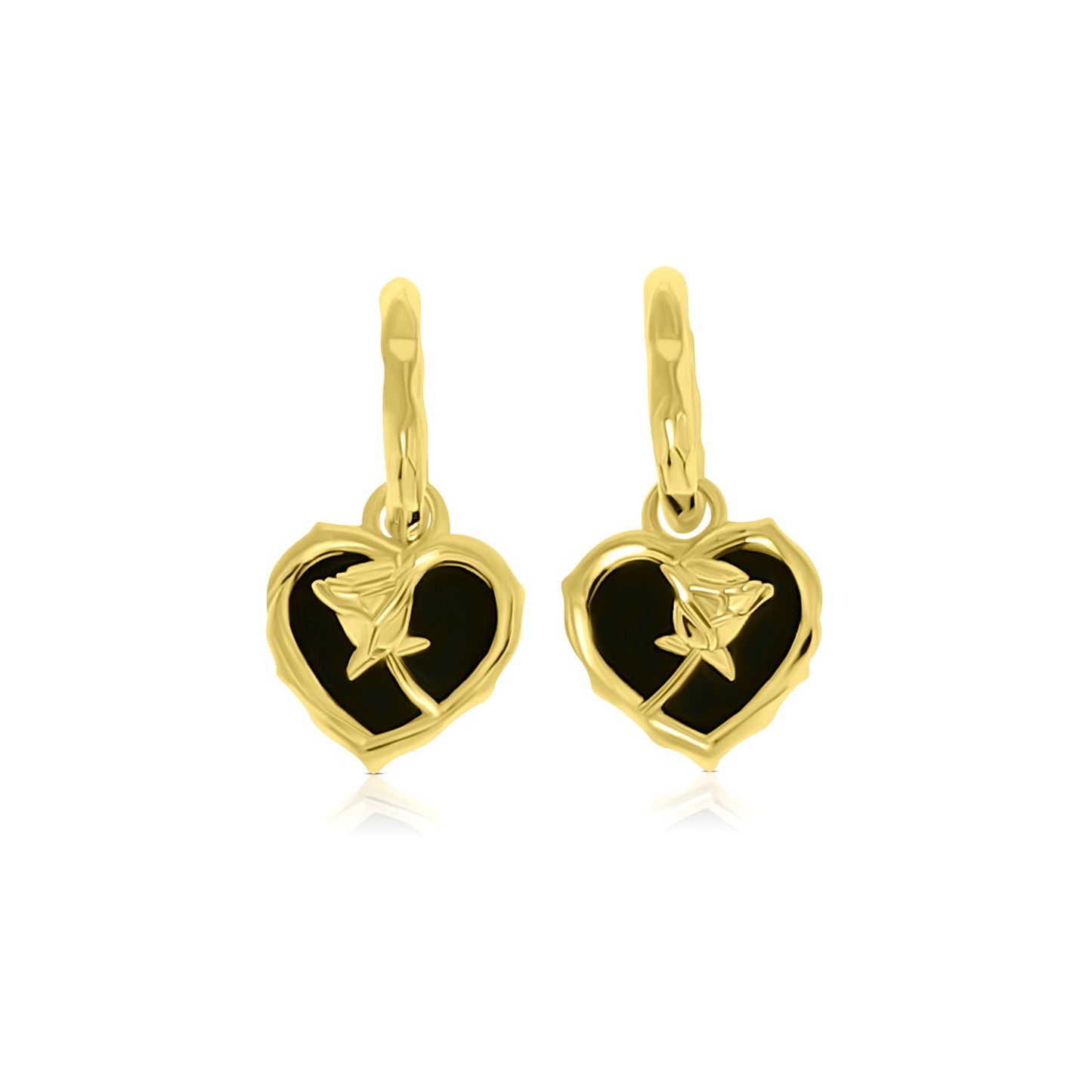 ROSE Black Onyx Heart Earrings 18K Gold Plated