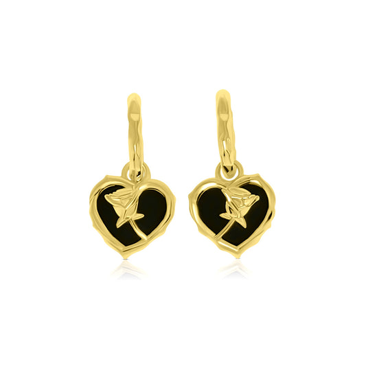 ROSE Black Onyx Heart Earrings 18K Gold Over Sterling Silver
