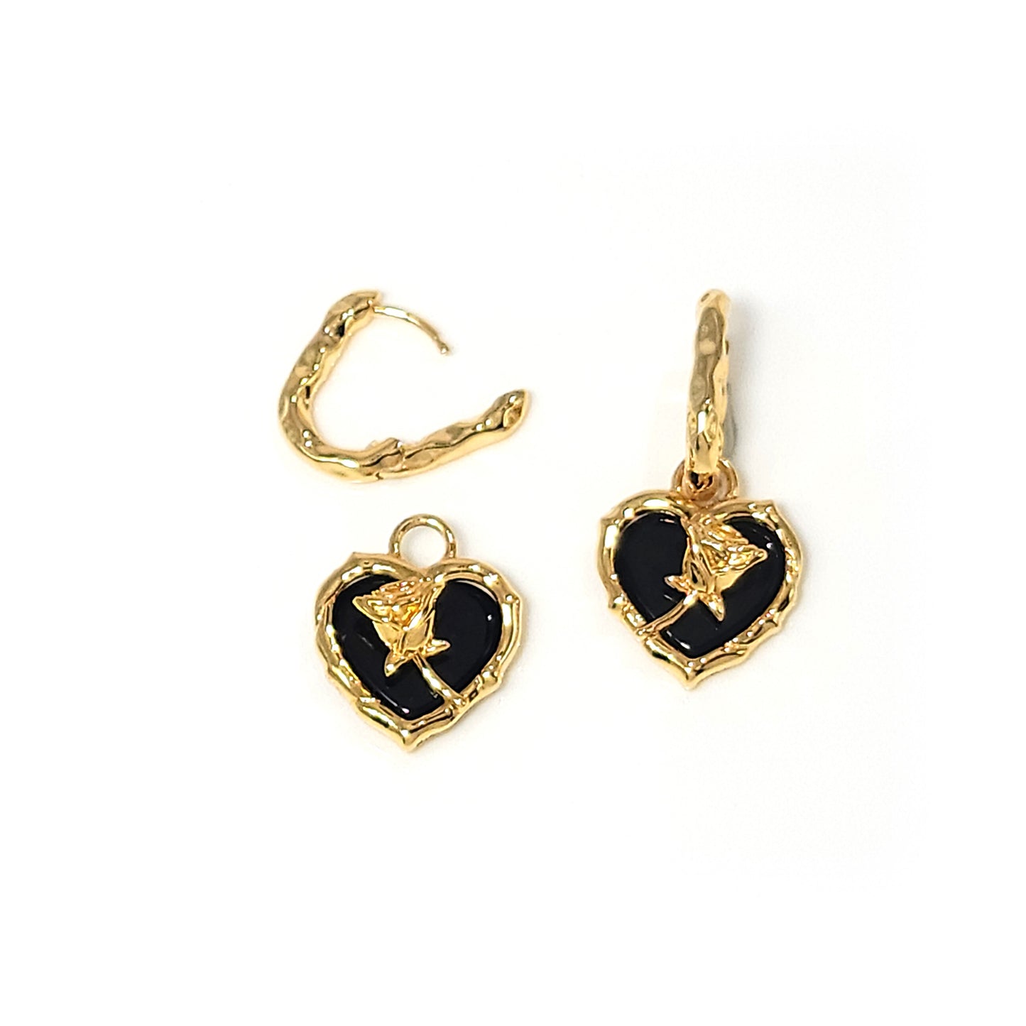 ROSE Black Onyx Heart Earrings 18K Gold Plated