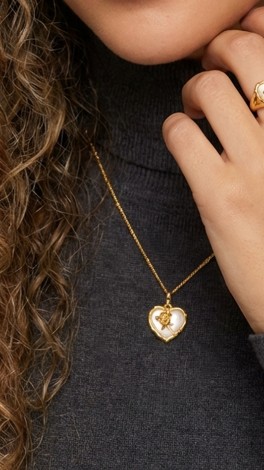 ROSE Mother-Of-Pearl Heart Pendant Necklace 18K Gold Over Sterling Silver