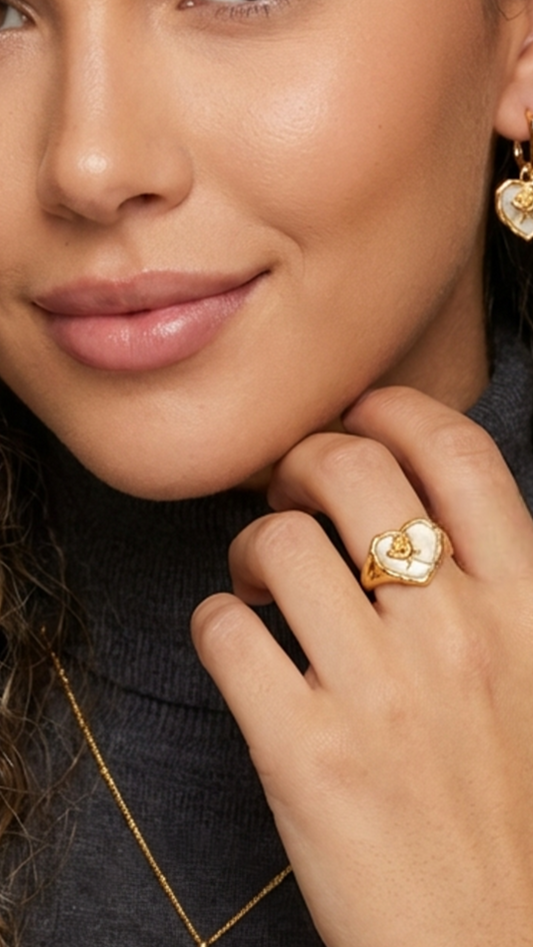 ROSE Mother-Of-Pearl Heart Ring 18K Gold Over Sterling Silver