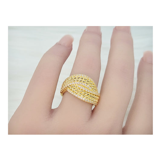 SHARON Multi-Row White CZ Diamond Simulant Band Ring 18K Gold Over Sterling Silver