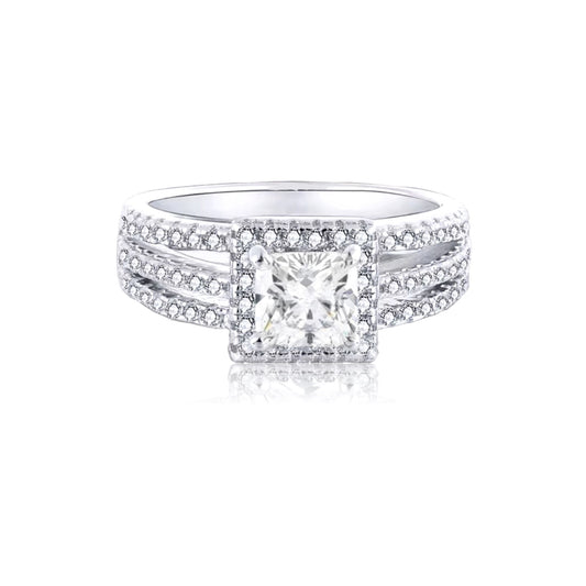 SHILOH Pave White CZ Diamond Simulant Multi-Row Ring in Rhodium Over Sterling Silver