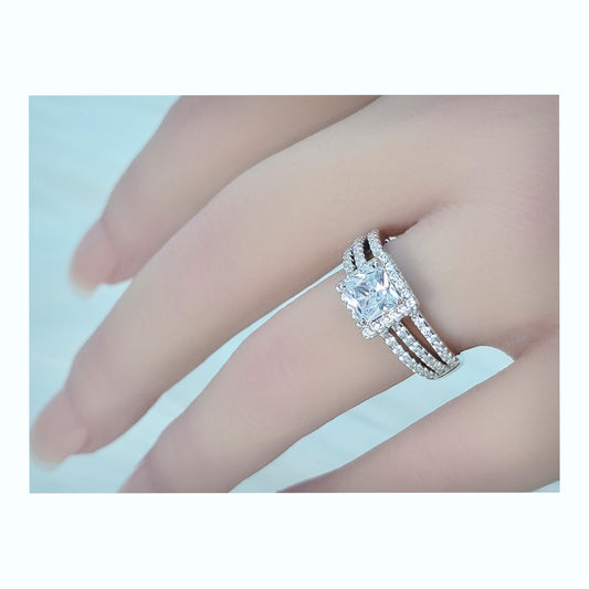 SHILOH Pave White CZ Diamond Simulant Multi-Row Ring in Rhodium Over Sterling Silver