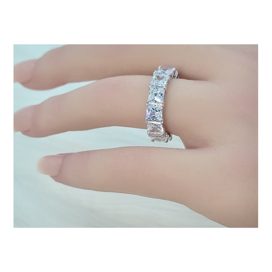 SOFIA White CZ Diamond Simulant Eternity Tennis Band in Rhodium Over Sterling Silver