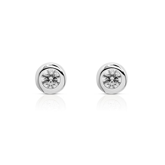 STEFANIE 8MM White CZ Diamond Simulant Round Cut Stud Earrings in Rhodium Over Sterling Silver