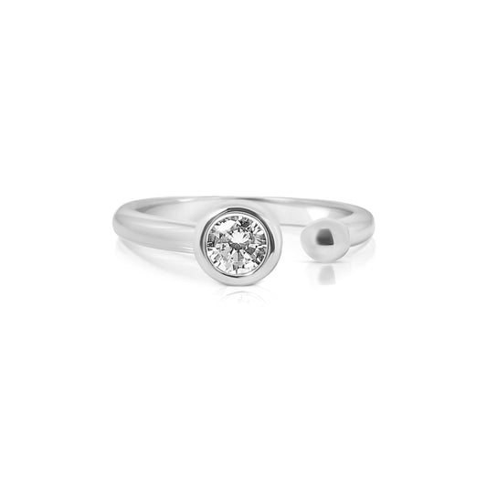 STEFANIE White CZ Diamond Simulant Round Cut Open Ring in Rhodium Over Sterling Silver