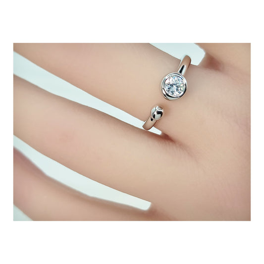 STEFANIE White CZ Diamond Simulant Round Cut Open Ring in Rhodium Over Sterling Silver