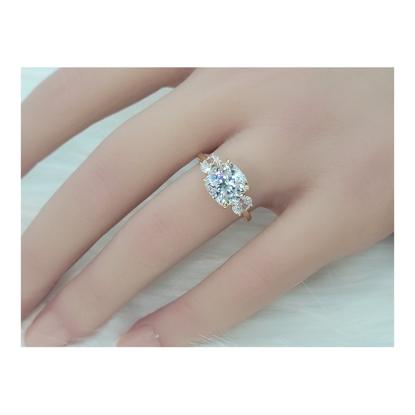 SUZIE White CZ Diamond Simulant Three Stone Ring 14K Gold Over Sterling Silver