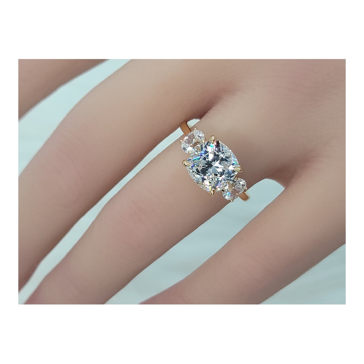 SUZIE White CZ Diamond Simulant Three Stone Ring 14K Gold Over Sterling Silver