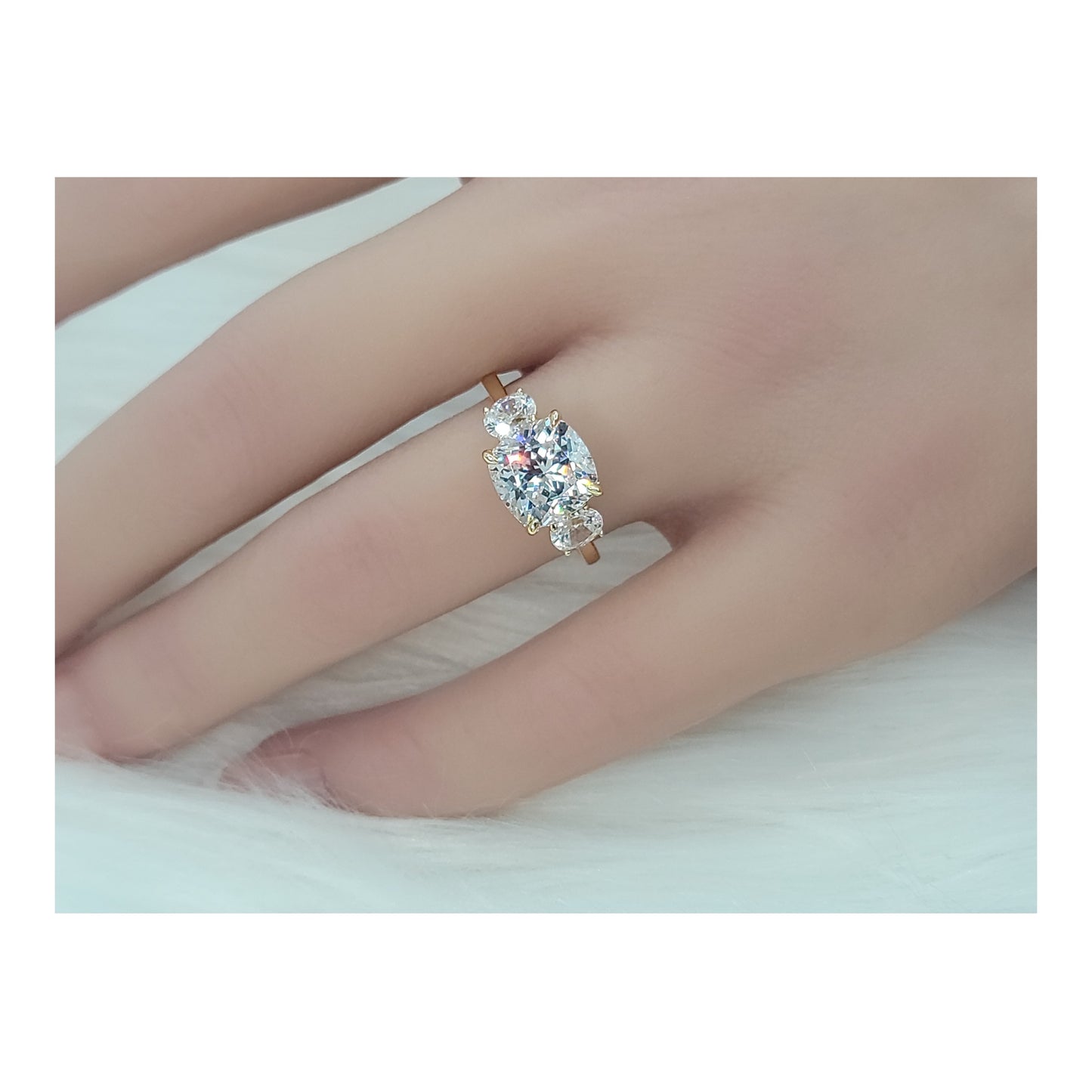 SUZIE White CZ Diamond Simulant Three Stone Ring 14K Gold Over Sterling Silver