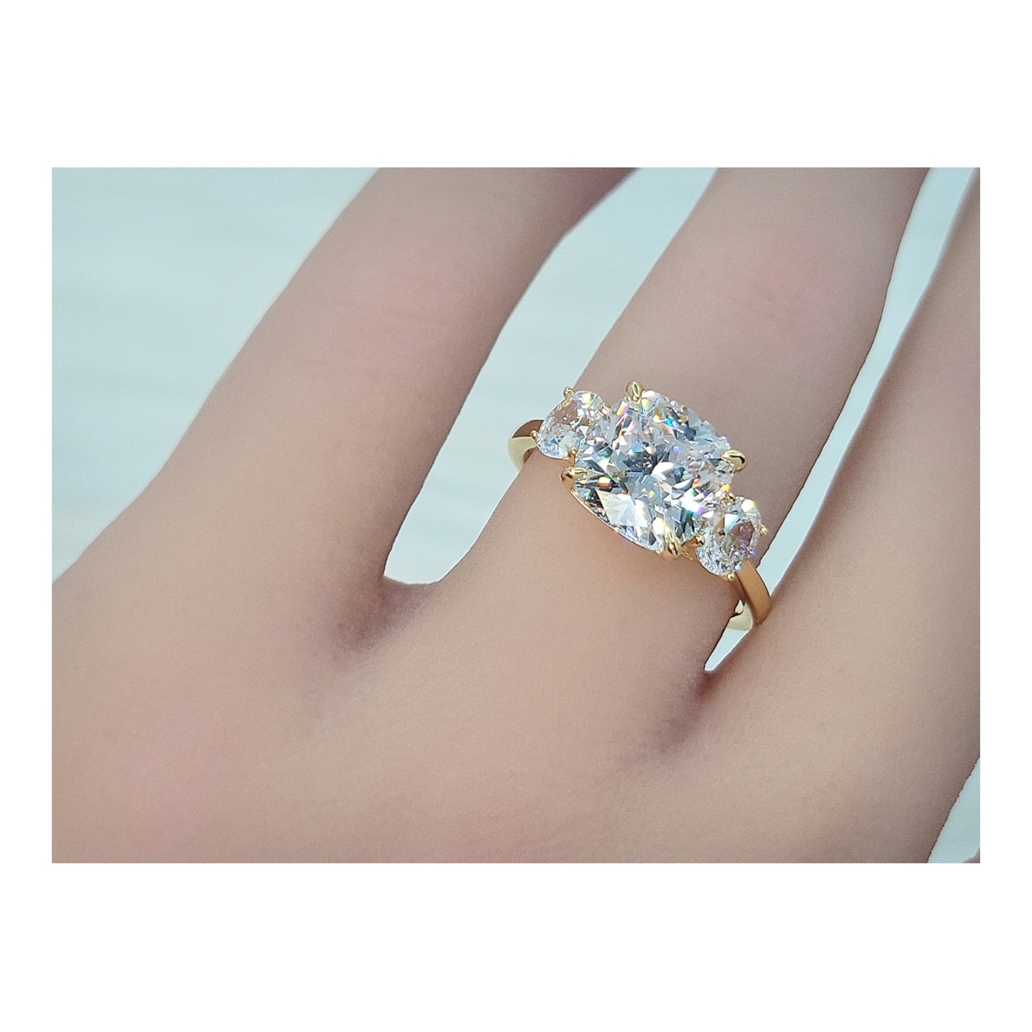 SUZIE White CZ Diamond Simulant Three Stone Ring 14K Gold Over Sterling Silver
