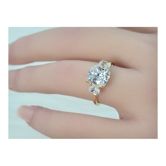 SUZIE White CZ Diamond Simulant Three Stone Ring 14K Gold Over Sterling Silver