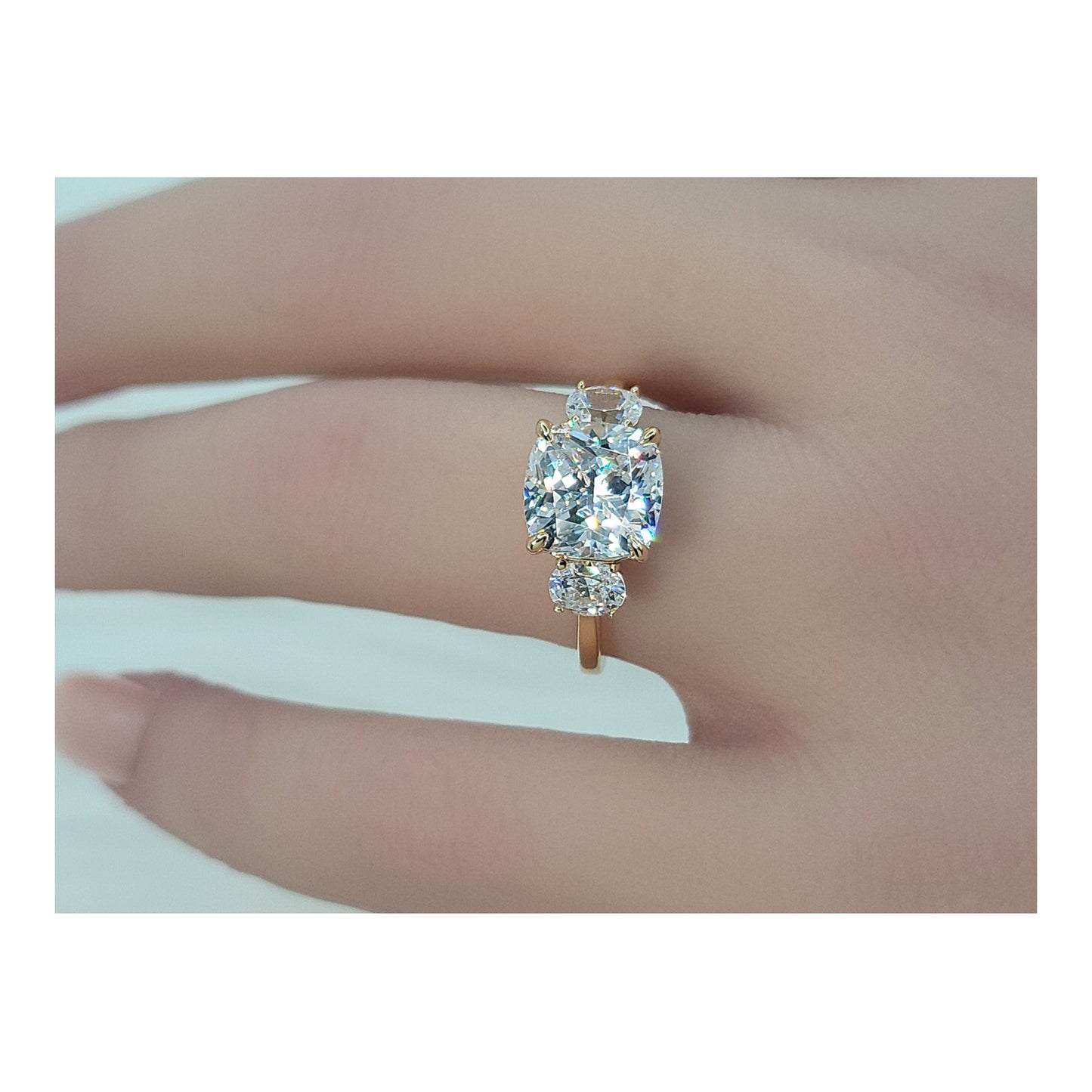 SUZIE White CZ Diamond Simulant Three Stone Ring 14K Gold Over Sterling Silver