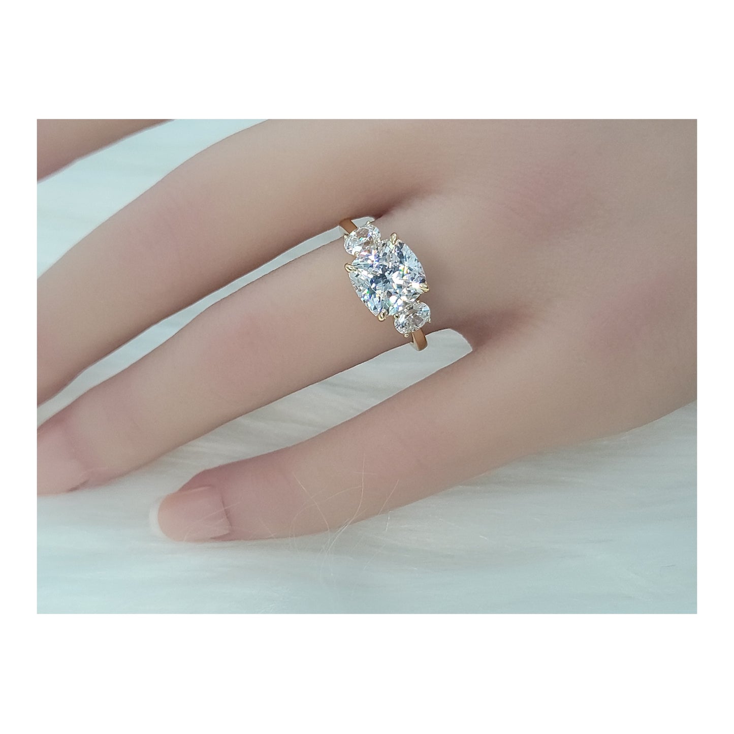 SUZIE White CZ Diamond Simulant Three Stone Ring 14K Gold Over Sterling Silver