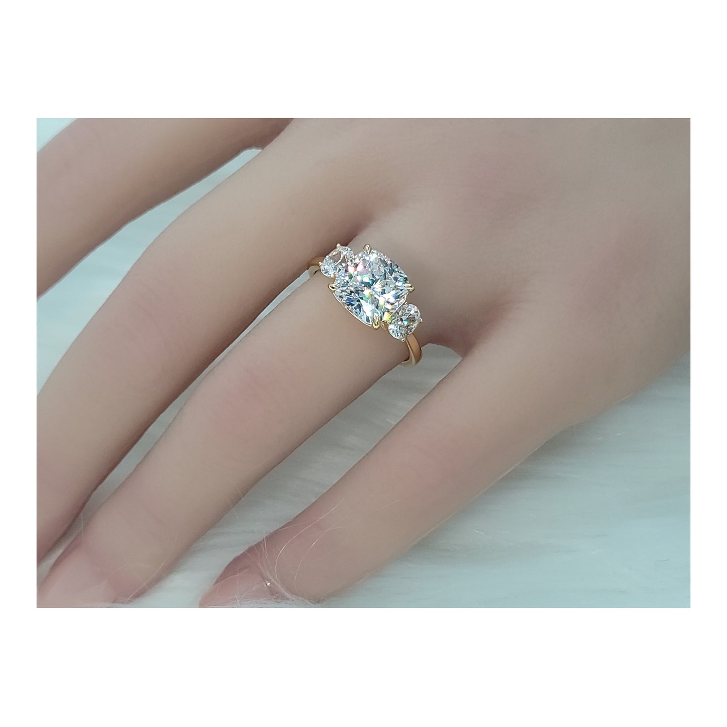 SUZIE White CZ Diamond Simulant Three Stone Ring 14K Gold Over Sterling Silver