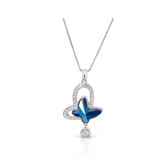 SYLVIE Austrian Crystal Butterfly Pendant Necklace in Rhodium Over Sterling Silver