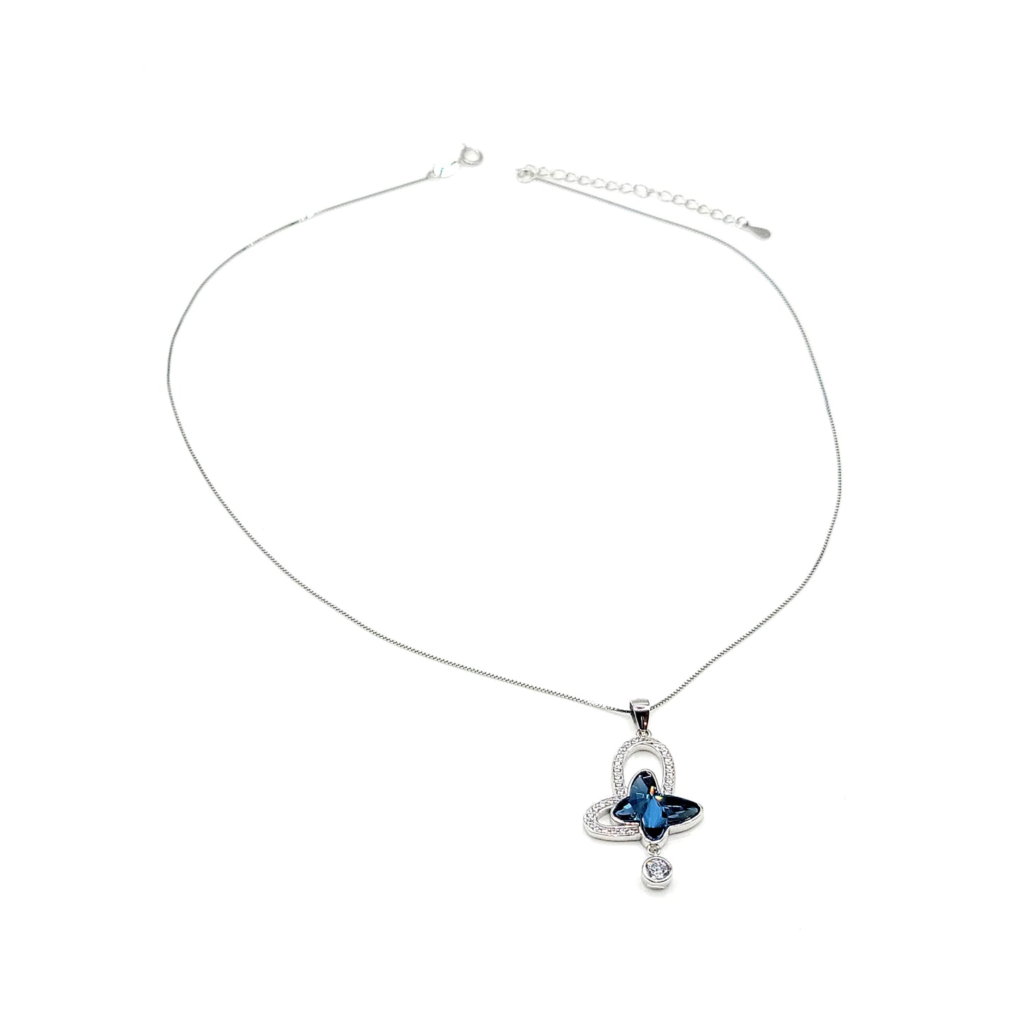 SYLVIE Austrian Crystal Butterfly Pendant Necklace in Rhodium Over Sterling Silver