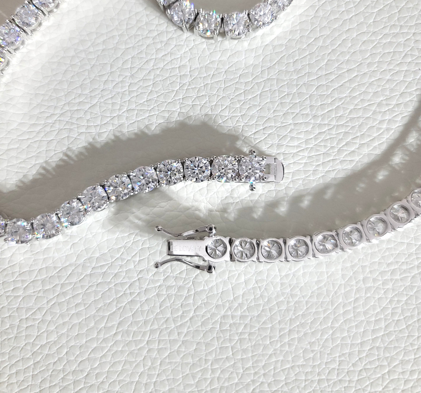 SKY 5MM Moissanite Tennis Necklace in Rhodium Over Sterling Silver