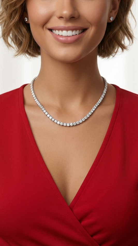 SKY 5MM Moissanite Tennis Necklace in Rhodium Over Sterling Silver