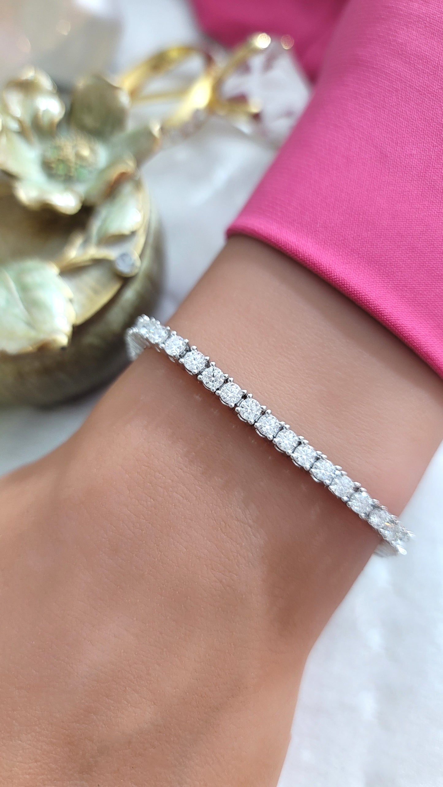 STELLA 3MM Moissanite Tennis Bracelet in Rhodium Over Sterling Silver