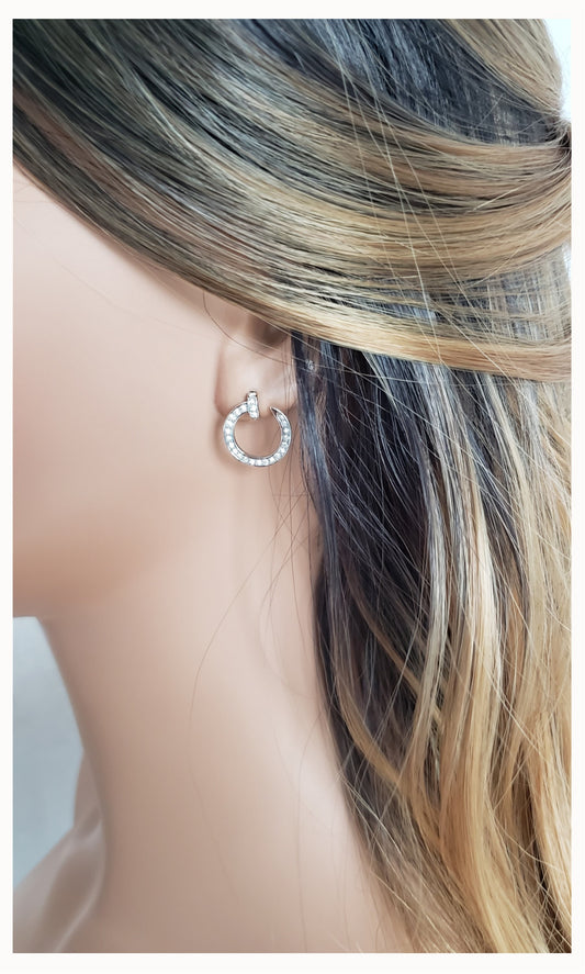 TANIA 16MM White Crystal Diamond Simulant Open Circle Hoop Earrings 18K White Gold Over Sterling Silver