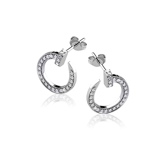TANIA 16MM White Crystal Diamond Simulant Open Circle Hoop Earrings 18K White Gold Over Sterling Silver