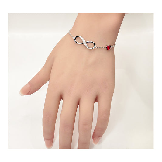 TIFFANY Figure Eight Austrian Red Crystal Heart Bracelet in Rhodium Over Sterling Silver