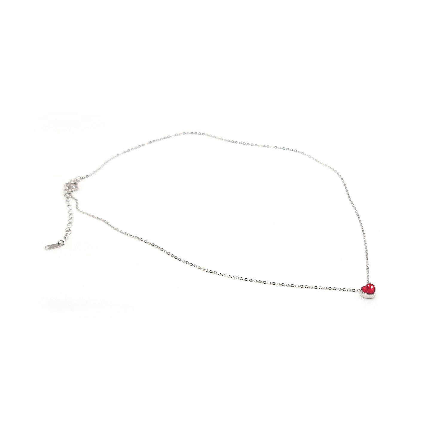 TIFFANY Austrian Red Crystal Heart Pendant Necklace in Rhodium Over Sterling Silver