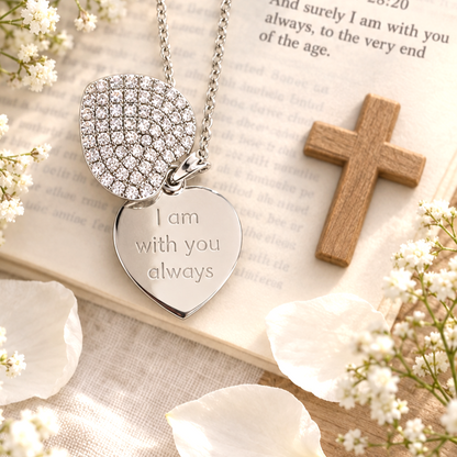 ANGELIQUE "I Am With You Always" Pavé CZ Double Heart Pendant Necklace
