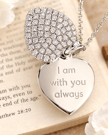 ANGELIQUE "I Am With You Always" Pavé CZ Double Heart Pendant Necklace