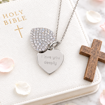 ANGELIQUE "I Love You Deeply" Pavé CZ Double Heart Pendant Necklace