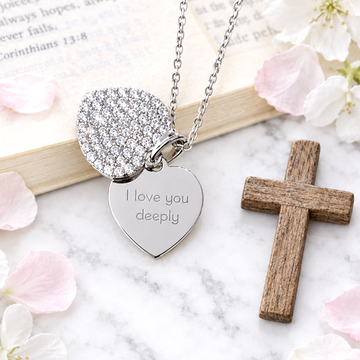 ANGELIQUE "I Love You Deeply" Pavé CZ Double Heart Pendant Necklace