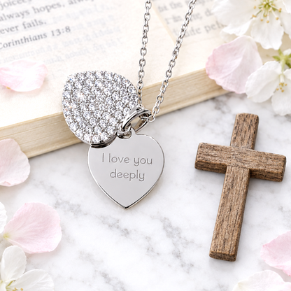 ANGELIQUE "I Love You Deeply" Pavé CZ Double Heart Pendant Necklace