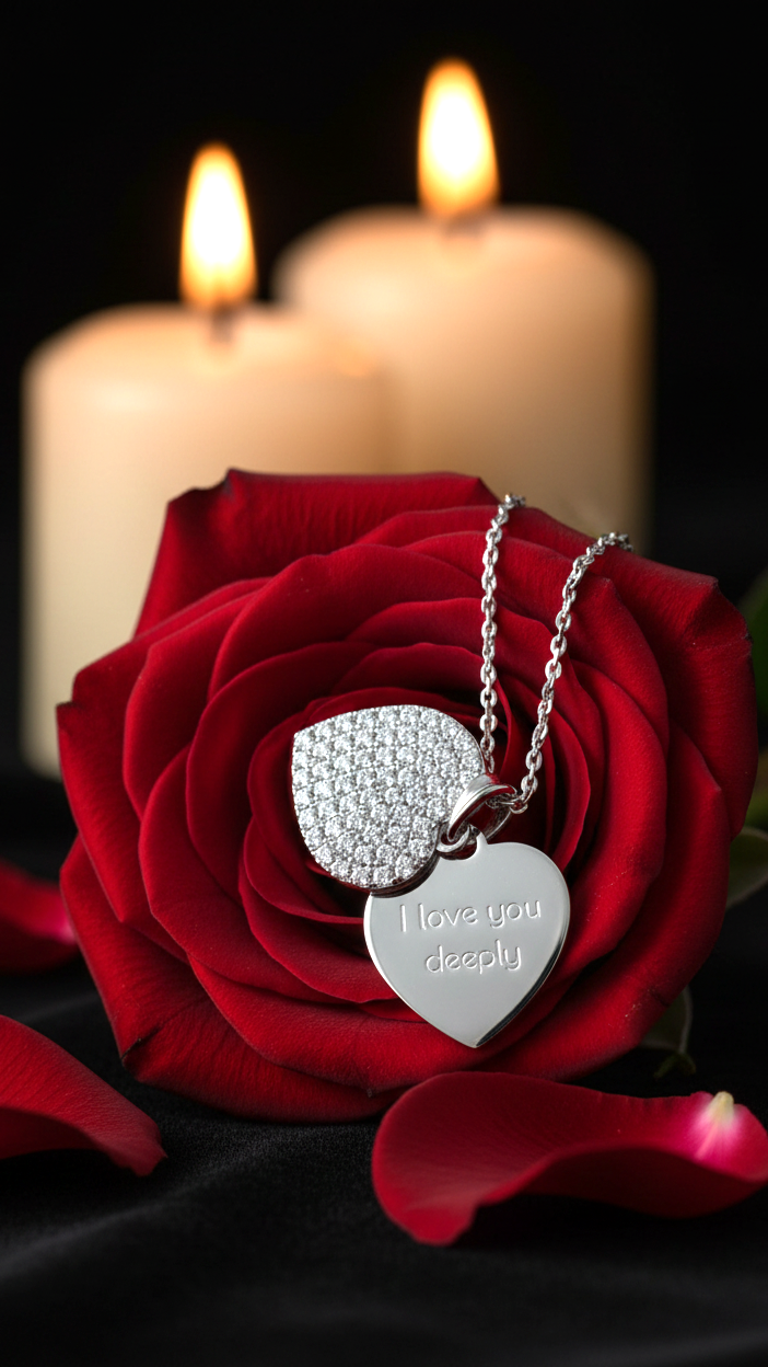 ANGELIQUE "I Love You Deeply" Pavé CZ Diamond Double Heart Pendant Necklace