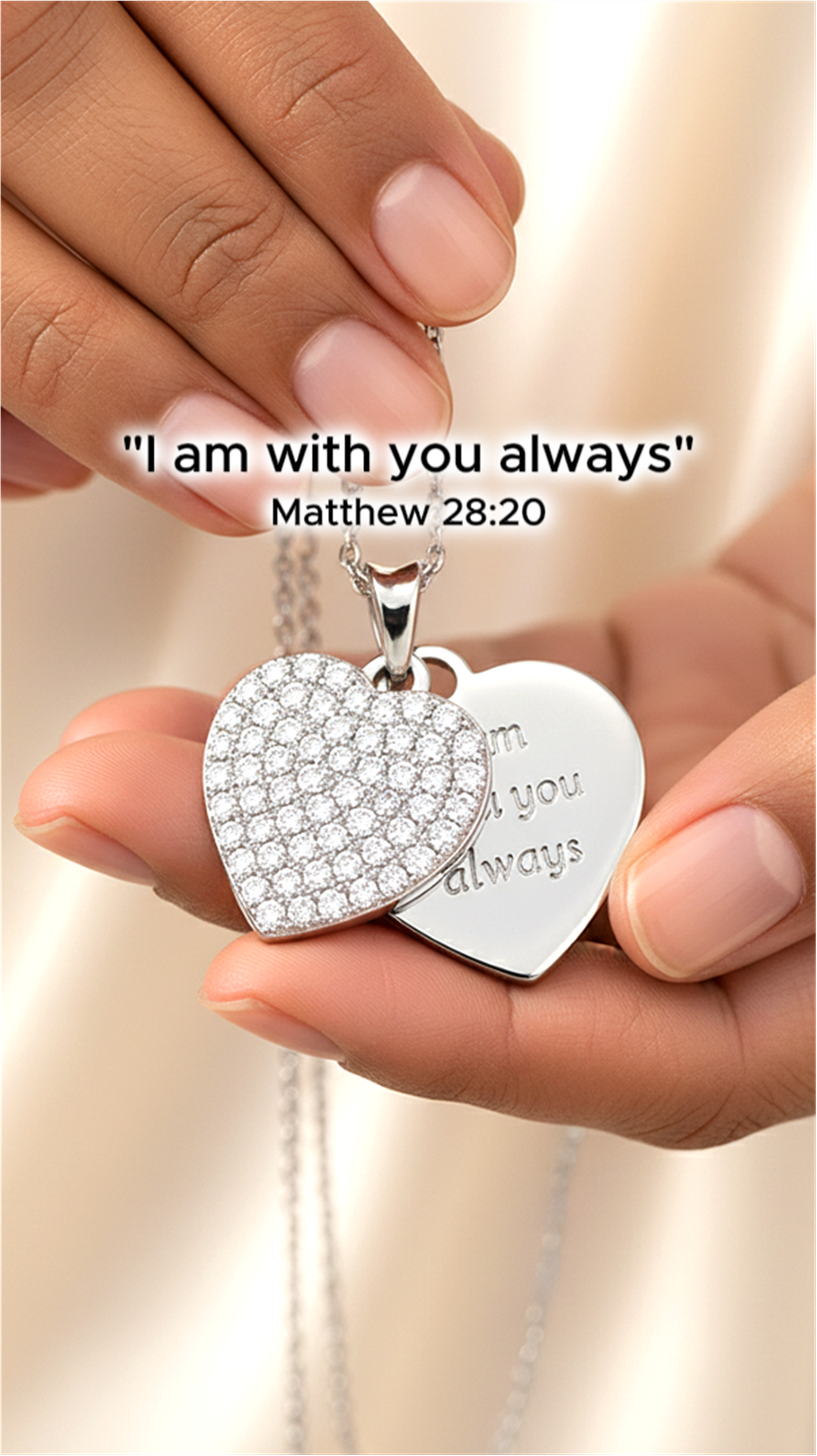 ANGELIQUE "I Am With You Always" Pavé CZ Diamond Double Heart Pendant Necklace