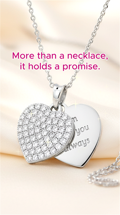 ANGELIQUE "I Am With You Always" Pavé CZ Diamond Double Heart Pendant Necklace