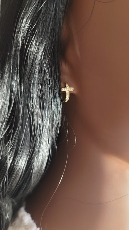LARA Mini Cross Hoop Earrings 18K Gold Plated