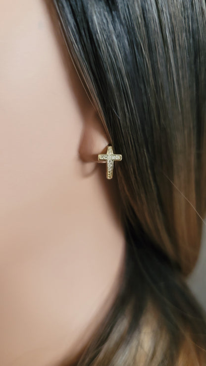 LARA Mini Cross Hoop Earrings 18K Gold Plated