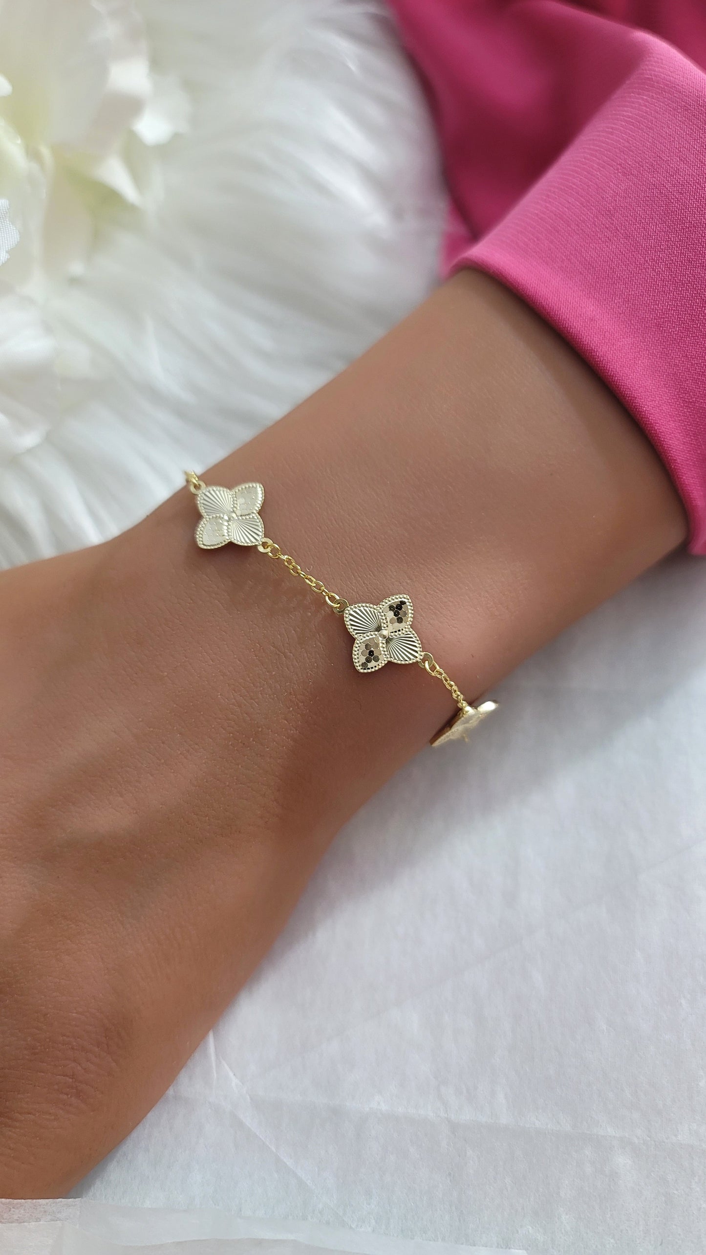 CASSIE Four-Leaf Clover Bracelet 14K Gold Over Sterling Silver
