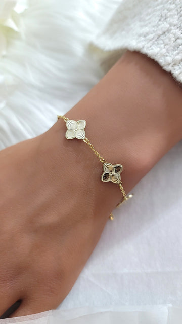 CASSIE Four-Leaf Clover Charm Bracelet in 14K GP